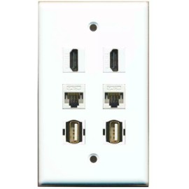 Wallplate City 2 HD 2 Port USB A-A 2 Port CAT5E Ethernet White Wall Plate
