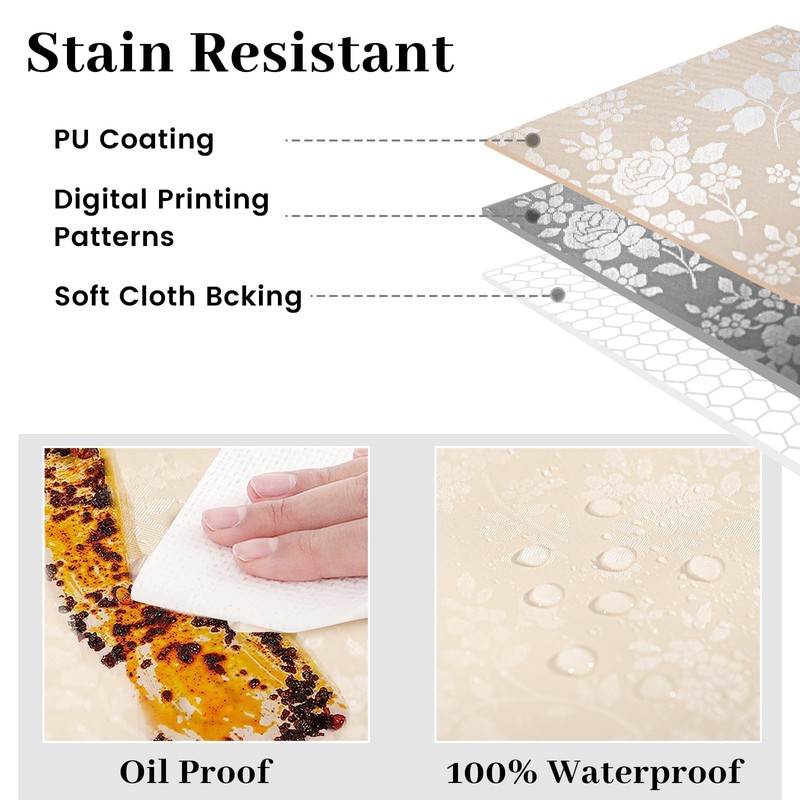 Rectangle Waterproof Jacquard Table Cloth, Wipeable Heavy Duty Vinyl Tablecloth,