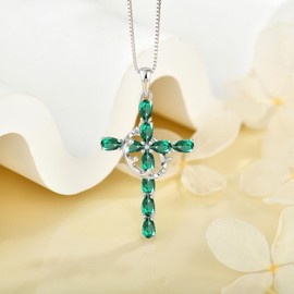 Vinoya Crown Cross Necklace for Women 925 Sterling Silver Pear Shaped Birthstone Pendant Necklaces Cross Necklace with Rotatable Ring Jewelry, inch, Sterling Silver, Cubic Zirconia