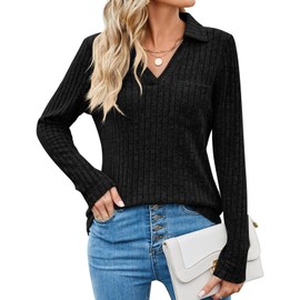 Gemulate Winter Jumpers Plus Size Jumpers for Women Lightweight Sweatshirts Black Jumpers for Women Plus Size Womens V Neck Jumper Women Thin Knit Jumpers for Women -Black, XXL