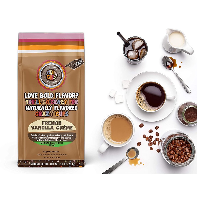 Crazy Cups Decaf Flavored Ground Coffee, French Vanilla Crème, in
