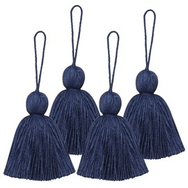 Big Size 4 PCS Tassels for Crafts, Handmade Hanging Tassels for Pillow Decor, Blanket Decoration Tassels, with Hanging Rope for Tassel Garland (8cm/3.15 inch) (DEEP Loyal Blue- 4 PCS)