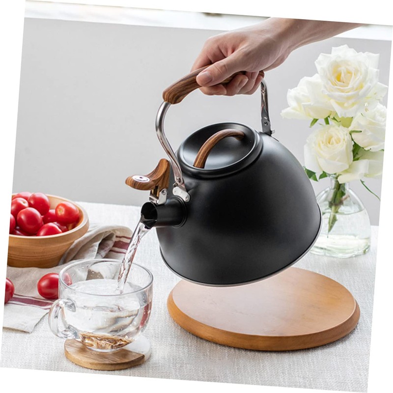 GRIRIW Ergonomic Handle Design Black Whistling Kettle for Heating Tea