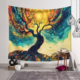 CJSLIFEART Blacklight Nature Tree of Life Tapestry,Aesthetic Cool Black Light Tree of Life Tapestries,Intangible Artwork Universe Life Wall Hanging for Living Room BedRoom Decoration 40"x60"