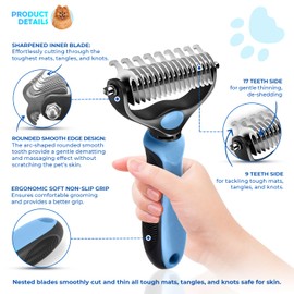 Dogs & Cats Grooming Rake Comb with Extra Wide Double-Sided Stainless Steel Teeth for Dematting, Deshedding, Brushing, Detangling, Thinning, and Removing Shed Fur, Knots, Mats, and Tangles in Pets