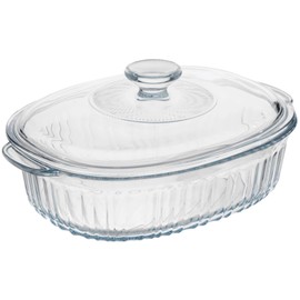 1.9 QT Oval Glass Casserole Dish with Lid and Handle, Clear Borosilicate Glass Baking Dish, Oven & Fridge Safe, Easy-to-Clean Casserole Food Container for Cooking