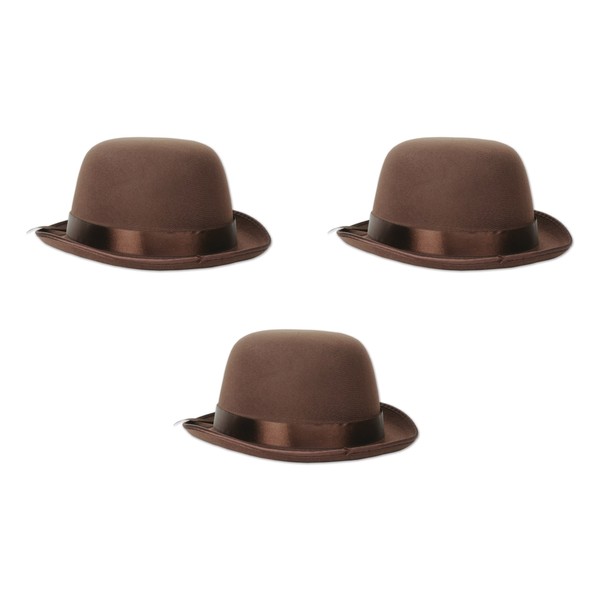 Beistle Bristle S60336Az3 Bowler Hats 3 Piece, Of, Brown