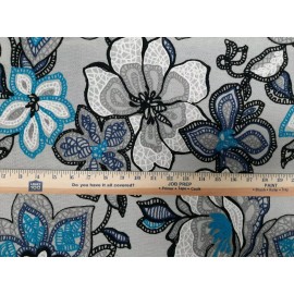UNKNOWN  Embroidered Crewel floral, Grays, White, Black ,  Aqua Blue Upholstery Fabric