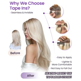LaaVoo Extensiones Adhesivas Pelo Humano Extensiones de Cabello Adhesivas Balayage Marrón Ligero Ombre Rubio más Ligero 22Pulgadas/55cm Extensiones Adhesivas Invisibles 50g/20piezas#8/60/8