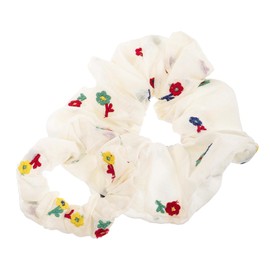 OATIPHO Embroidered Floral Hair Scrunchies 2pcs Colorful Fabric Ruffled Large Hair Ties for Women and Girls