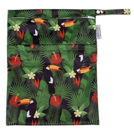 Tinker Tot Baby Wet Bag with Two Zippered Pockets Water Resistant | Washable | Reusable for Travel | Stroller, Nappies, Gym, Wet Swimwear, Toiletries, Books | 30cmX40cm (Tropical Toucans)