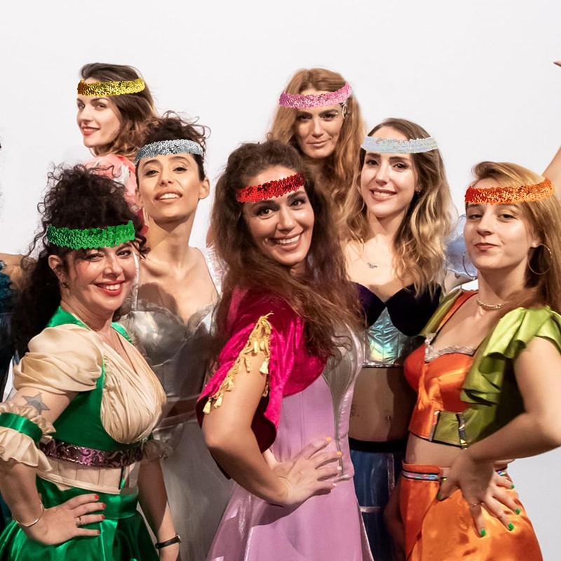 SAIIURV 20 Pieces Sequin Headband Elastic Sparkly Adjustable Size Disco