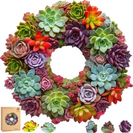 delobil Succulent Garland Wooden Puzzles for Adults, 200 Pieces Mandala Jigsaw Puzzles, Unique Shaped Medium Size Wood Puzzle Gift for Kids, Family Game 11.3'' x 10.5''