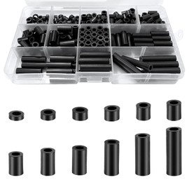 lakigoes Nylon Black Round Spacers, 320pcs Assortment Kit, M3 M4, Flat Washers, Non-Threaded Column Standoff Support