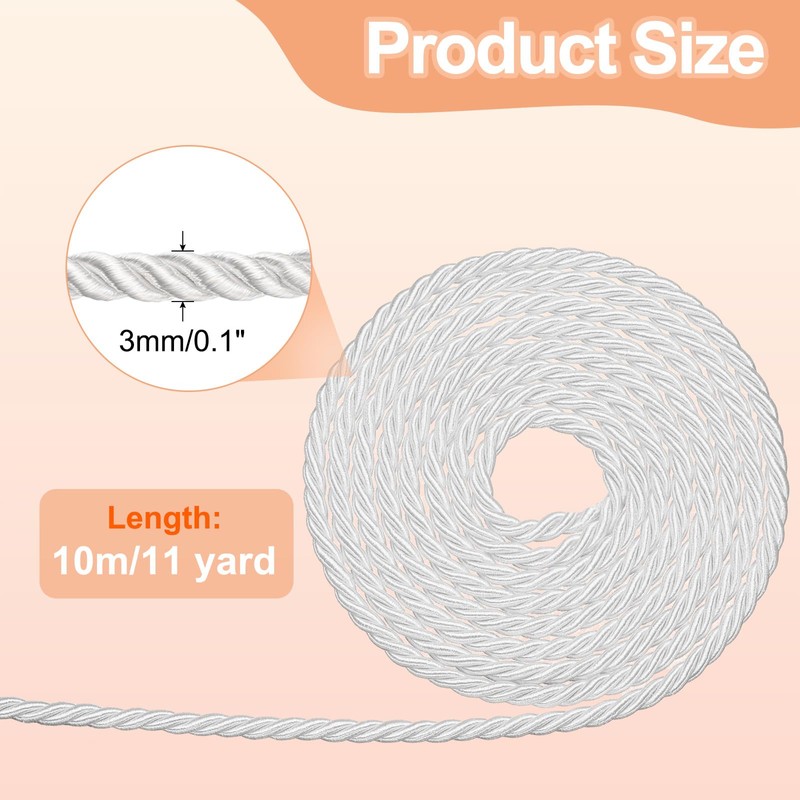 sourcing map Twisted Cord Trim, 3mm/11 Yard Trim Cord Rope