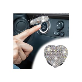 Bittwee Bling Car Engine Start Button Cover, Crystal Rhinestone Heart Vehicle Push Button Sticker, Sparkly Diamond Ignition Ring Decal Decoration, Universal Auto Interior Accessories (Multicolor)