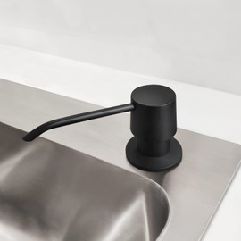 Long Nozzle Brass Built in Soap Dispenser for Kitchen Sink with 17 OZ PET Bottle Refill from Top, Countertop Brass Pump Head, Fits 1″ to 1.8″ inch Hole, in Sink Soap Dispenser (Matte Black)