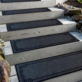 Aucuda 6pcs 8.5" x 30" Stair Treads Outdoor for Elders and Dogs on Wooden Steps, Non Slip Stair Runner Rug Heat Insulation Rubber Backing, Floral Staircase Mat Carpet for Indoor Grip Farmhouse.