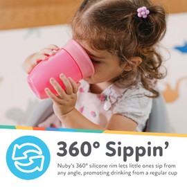 Nuby Wonder Cup - Spill-Proof Toddler Sippy Cups - (3 Pack) 10 oz - Sip from All Sides - Leak Resistant - Spoutless Transition Cup - Aqua/Purple/Pink