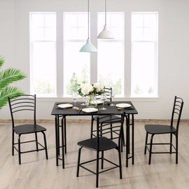 Giantex Kitchen Table and Chairs for 4, 5 Pieces Dining Table Set w/Metal Frame, Rectangular Dinner Table w/Four Chairs, Dinette Set for Dining Room, Breakfast Nook, Apartment, Kitchen (Black)