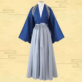 Unisex Kendo Hakama Aikido Japanese Traditional Samurai Kimono Warrior Martial Arts Uniform Pants Outfit (01-Blue, L)