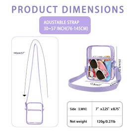 FARMARK - Bolso cruzado transparente con hebilla de plástico resistente para eventos de estadio, conciertos, Púrpura, Talla unica