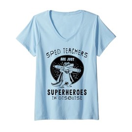 Womens Sped Teacher Are Just Superheroes Disguise Crocodile Boys V-Neck T-Shirt