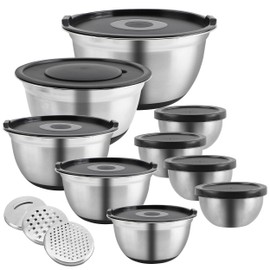 COOK WITH COLOR Stainless Steel Mixing Bowls Set - Nesting Bowls with Non-Slip Bottom and Easy-Grip Handles, Silver, 22 Pieces