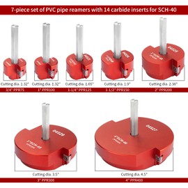 DEEFIINE Double Inserts PVC Pipe Reamer Kit, 7pcs Plastic Fitting Saver Contains 3/4",1",1-1/4",1-1/2",2",3',4" for SCH40 Pipe,Socket Save Plumbing Tool Fit into Standard 1/2" Drill (7 Red)