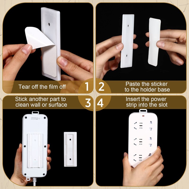 Yinkin 6 Pcs Power Strip Holder Self Adhesive Power Strip
