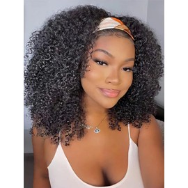 V SHOW Glueless Curly Headband Wig Human Hair 180% Density Thick Throw & Go Kinky Curly Headband Wigs for Women 22 Inch None Lace Front Wigs Wear and Go Glueless Human Hair Wigs