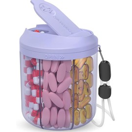 Pill Dispenser with 7 Large Compartments, Anti-Mixing Design, BPA-Free Pill Bottle Organizer for Travel, 20 Pcs Labels:_Brown