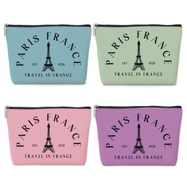 4 Pack Parisian Makeup Bag Paris Gifts for Paris Lover Travel in France Cosmetic Bag France City Toiletry Bag French Souvenirs for Women Friend Mom Sister Girls Trip Gifts Favors Christmas Birthday
