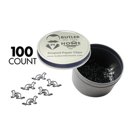 Butler in the Home 100 Count Ferret Shaped Paper Clips Great for Paper Clip Collectors or Office Gift - Comes in Round Tin with Lid and Gift Box (Black)