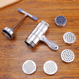 Stainless Steel Manual Noodles Maker, Portable Pasta Maker Noodle Making Press Machine Spaghetti Making Tools with 5 Noodle Mould