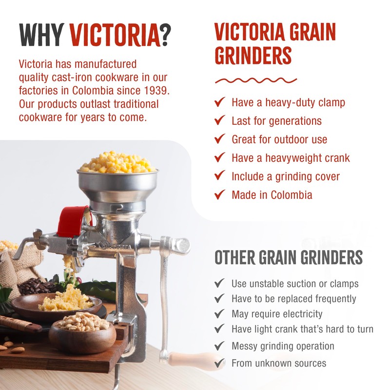 Victoria Manual Cast Iron Grain Mill with Low Hopper, Premium