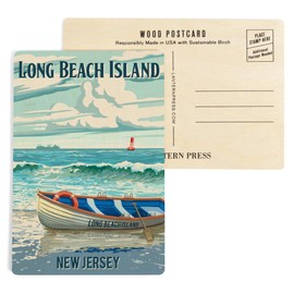 Long Beach Island, New Jersey Lifeboat on Beach (4x6 Birch Wood Postcards, 2-Pack Stationary, Rustic Home Wall Decor)