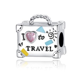 IBAGKE 925 Sterling Silver Dangle Charm Bracelet Beads Pendants summer sea series Fit for Original European Bracelets Charms DIY Jewelry birthday Gift for Women (I love Travel)