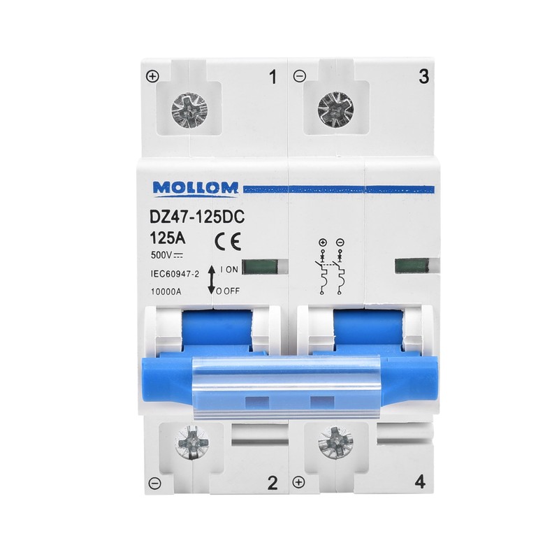 Mollom DC 2 Pole Miniature Circuit Breaker, 500V 125Amps, Scene