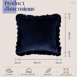 KKJIAF Navy Blue Velvet Throw Pillow Covers 18 x 18 Inch Set of 2, Ruffle Euro Pillow Shams Velvet Square Pillow Case for Sofa Bedroom Couch Decorative