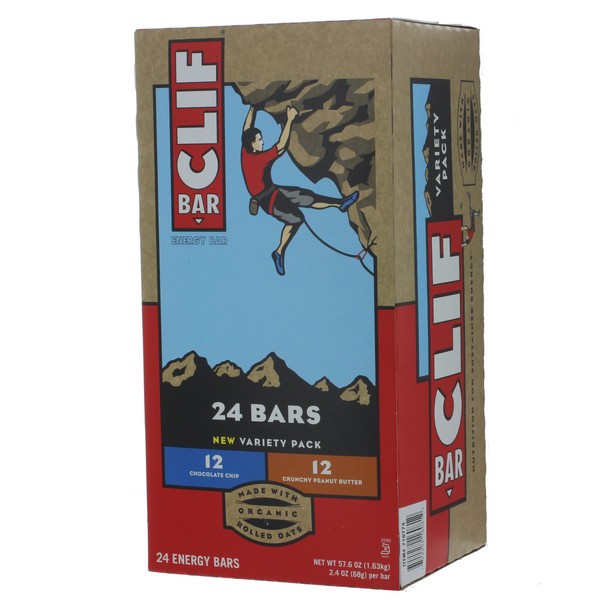 Clif Bar Energy Bar, Variety Pack of Chocolate Chip, Crunchy Peanut Butter, and Chocolate Chip Peanut Crunch, 2.4-Ounce Bars, Pack of 24