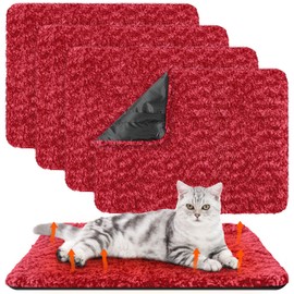 Drydiet 4 Pack Self Warming Cat Pads Self Heating Cat Mat Washable Homeless Dogs Thermal Pads Kennel Pad Reflects Body Heat Warm Crate Bed Mat for Indoor Outdoor Pet(Red,16 x 20 Inch)