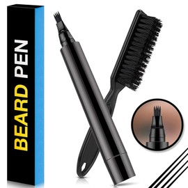 Tongke Beard Pen Filler for Men, Beard Pencil Creates Natural Looking Beard Long Lasting Waterproof with Bristle Brush (Black)