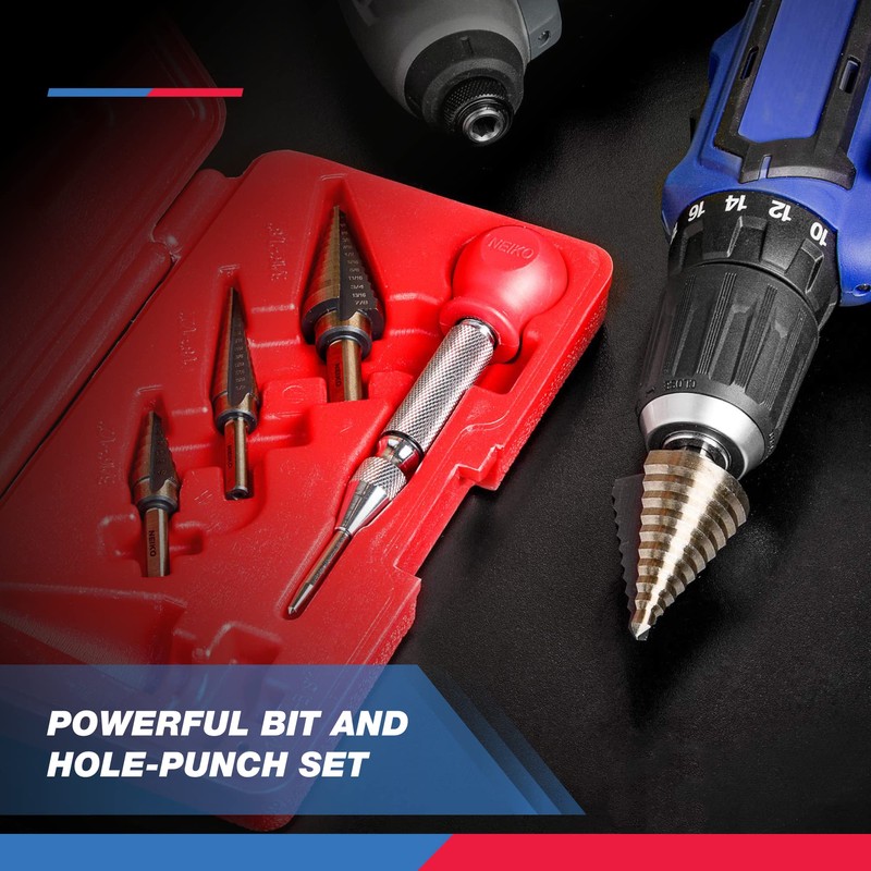 NEIKO 10169A Step Drill Bit Set and Automatic Center Punch