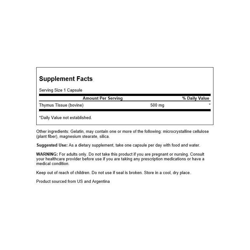 Swanson Thymus Glandular 500 mg 60 Capsules