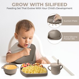 SiliFeed Silicone Baby Feeding Set – Durable, Non-Toxic Mealtime Kit with Suction Bowl, Bib, Placemat, and Soft Spoons for Infants and Toddlers