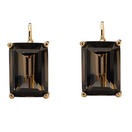 18K Yellow Gold-plated Earrings (16x10.5mm) Emerald Cut Genuine Smoky Quartz