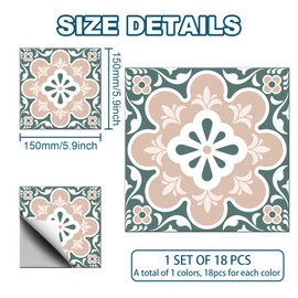 CHGCRAFT 18 Stück Rosa Grün Geometrische Blumen Fliesenaufkleber Wasserfeste Fliesenaufkleber Selbstklebend Abziehen und Aufkleben für Küche Badezimmer Wand Boden Dekoration, Floral, 6x6 Zoll