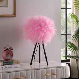 ORE International 20.5" in Hot Pink Feather Shade Tripod Modern Metal Table Lamp