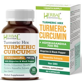 Herbal Destination Turmeric Supplement Hrx- Immune Supplement, Metabolism Booster Joint Support Supplement with Turmeric Curcumin, Boswellia, Curcuma & Black Pepper Extract - 60 Capsules